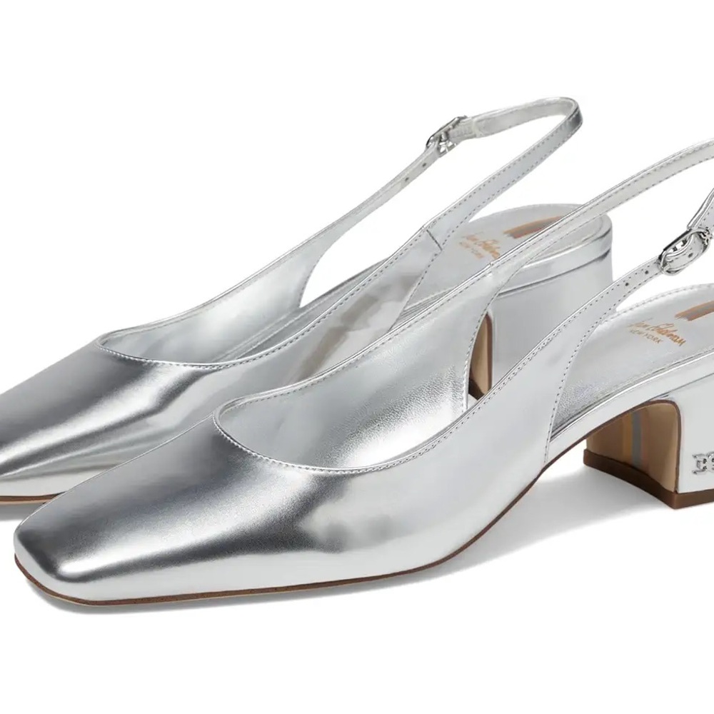 Sam Edelman Terra Metallic Silver Slingback Block Heel Pumps